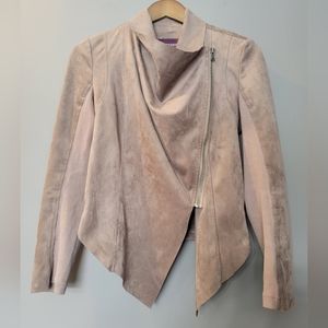 Vigoss Faux Suede Leather Jacket Side Zipper Moto Ribbed Sleeves Womens Size XS